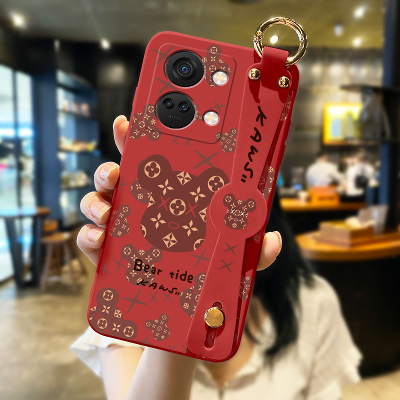 一加ace2v手机壳女款红1加ace2v腕带暴力熊头液态硅胶软壳oneplus