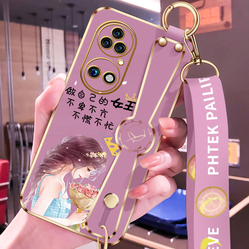 华为p50手机壳新款p50pro简约女王P50E电镀斜挎腕带挂绳p50e硅胶