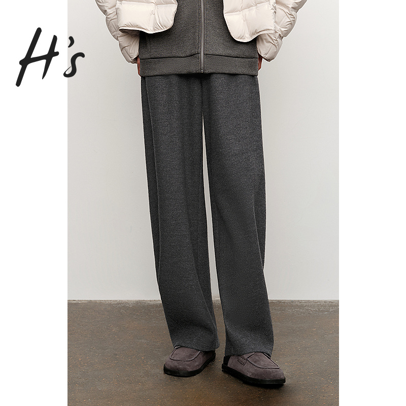 【商场同款】HS双面羊毛休闲裤2024冬新款垂感阔腿裤112411112089
