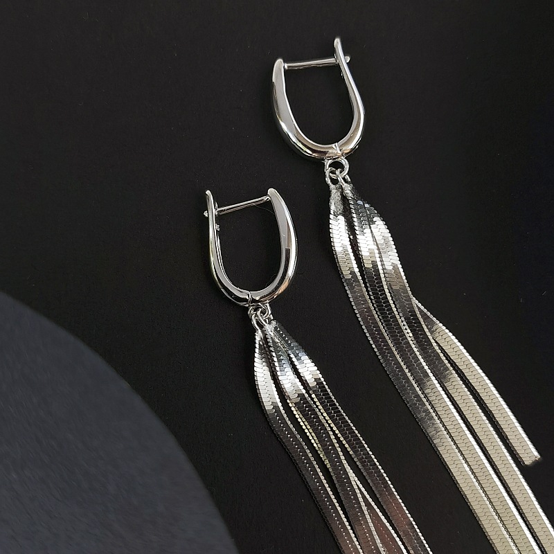 925银耳饰 通体S925纯银耳饰长款流苏耳坠高级感超闪亮刀片链流苏