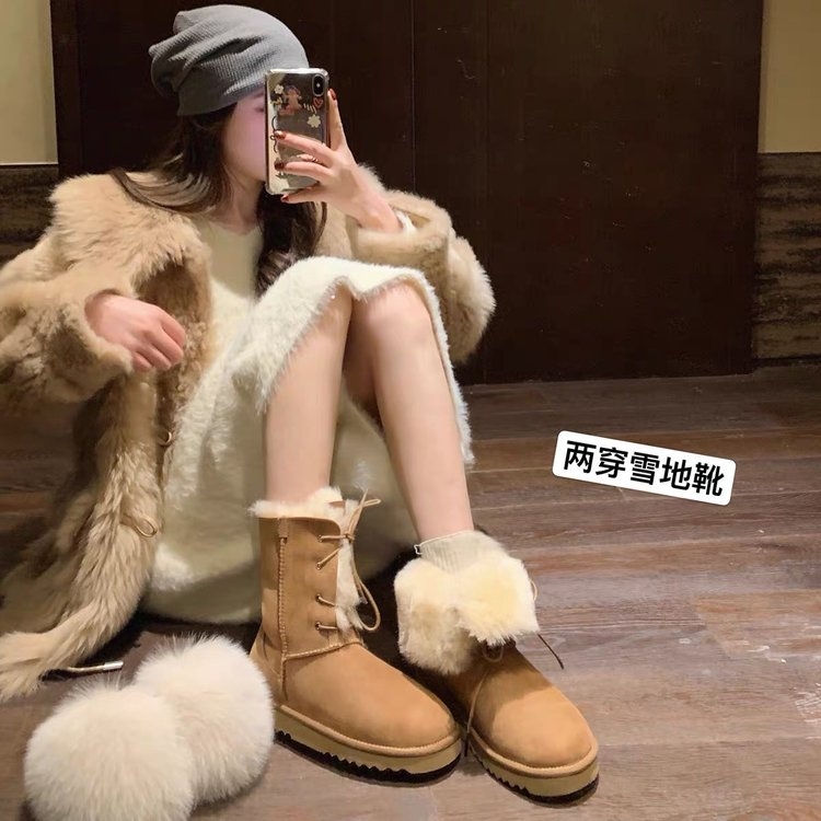 回力瑞秋冬雪地靴加绒加厚百搭外穿高筒皮毛一体厚底靴子保暖韩版