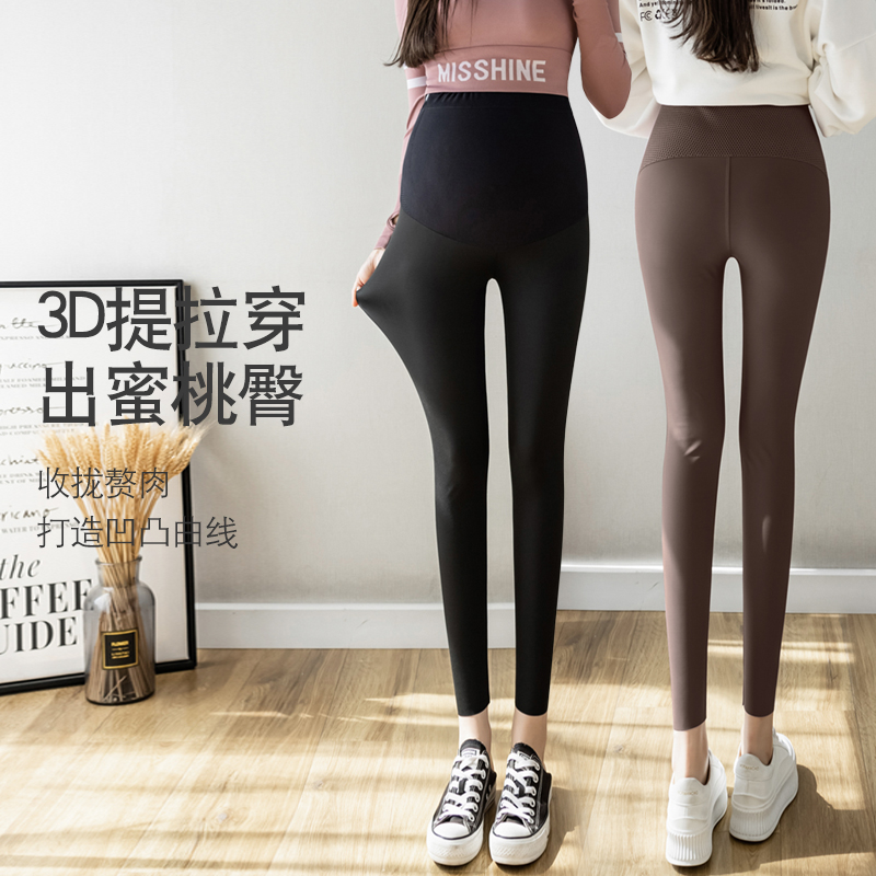 孕妇鲨鱼裤子冬季外穿高腰弹力托腹孕妇裤加厚修身孕妇舒适打底裤