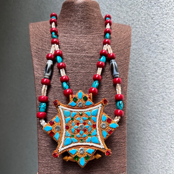 铜合金项链 桥生藏式新款镶嵌石头珠子纯手工镀金藏族项链跳舞