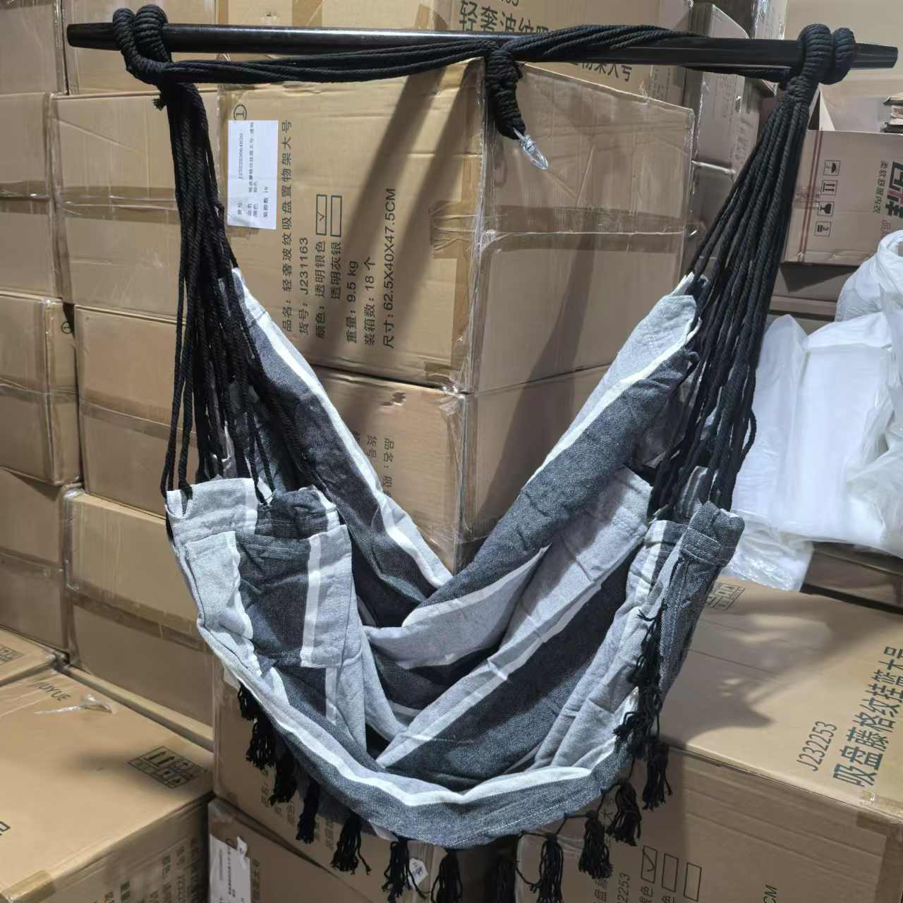 灰色条纹帆布 户外秋千 懒人吊椅