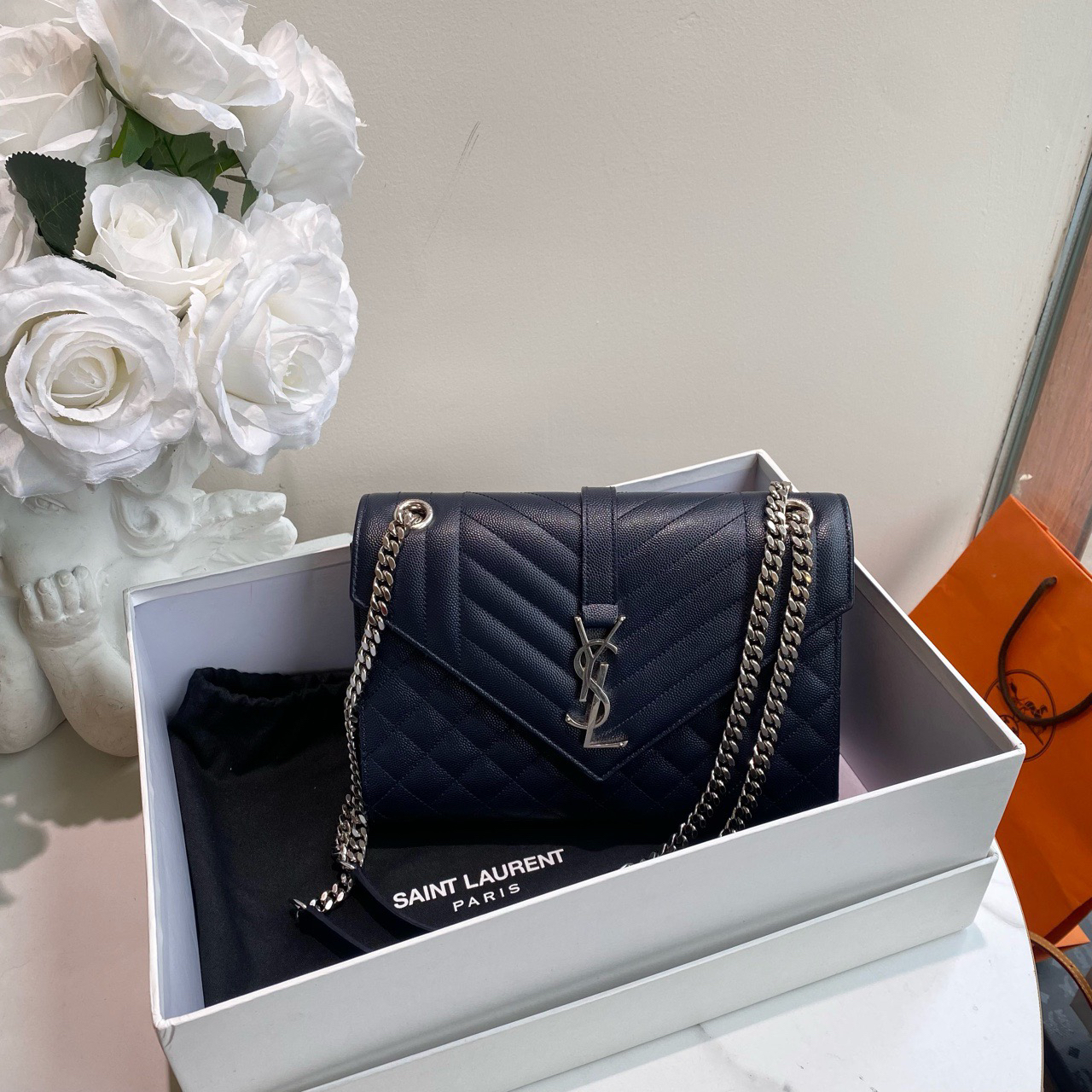 95新 YSL/圣罗兰 御古屋/81217/中号蓝色 envelope信封包