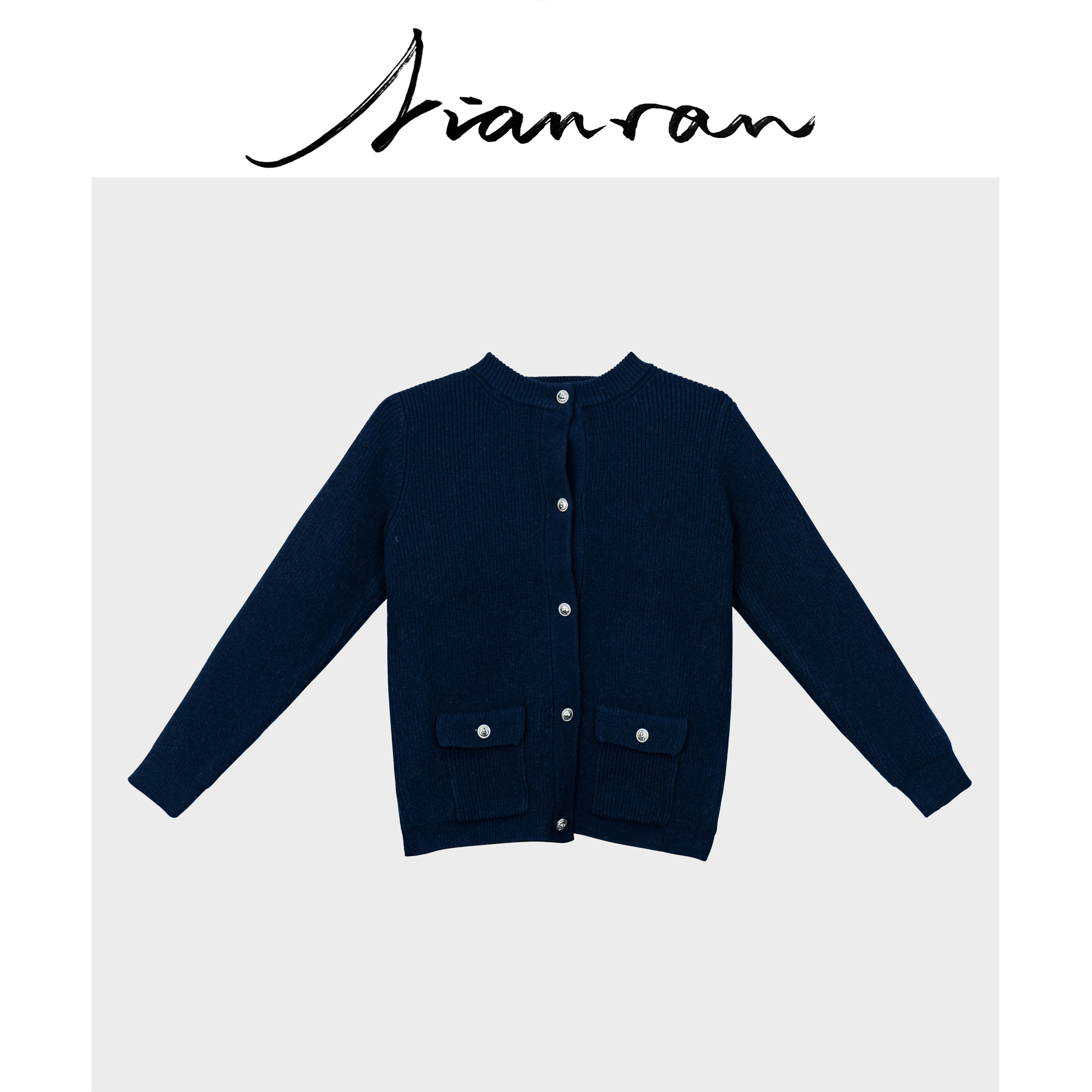 NianR-P-藏青针织设计外套小香风蓝色时尚休闲设计师气质长袖