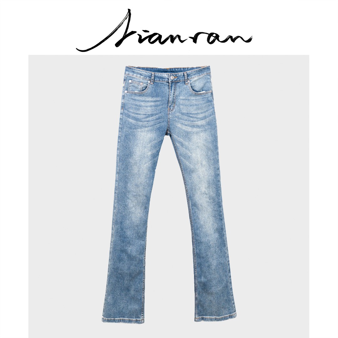 NianR-湖蓝微喇直筒修身牛仔裤女士春夏时尚休闲设计师春季蓝色
