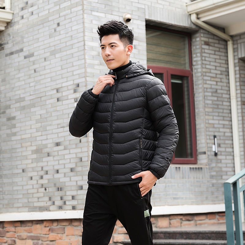 男士轻薄短款修身保暖带帽防风立领百搭大码户外男款秋冬外套加厚