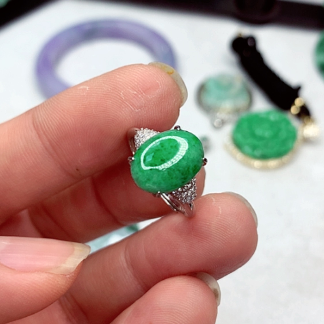 【闪购商品】翡翠戒指银S925镶嵌