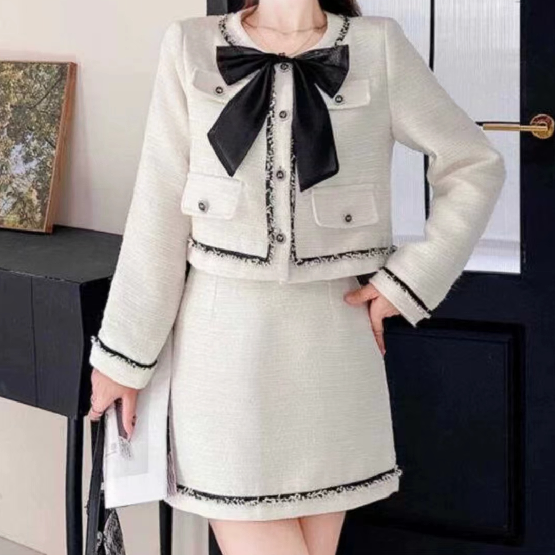 338#【微瑕】时尚小香风气质长袖套装【衣长43裙长40】