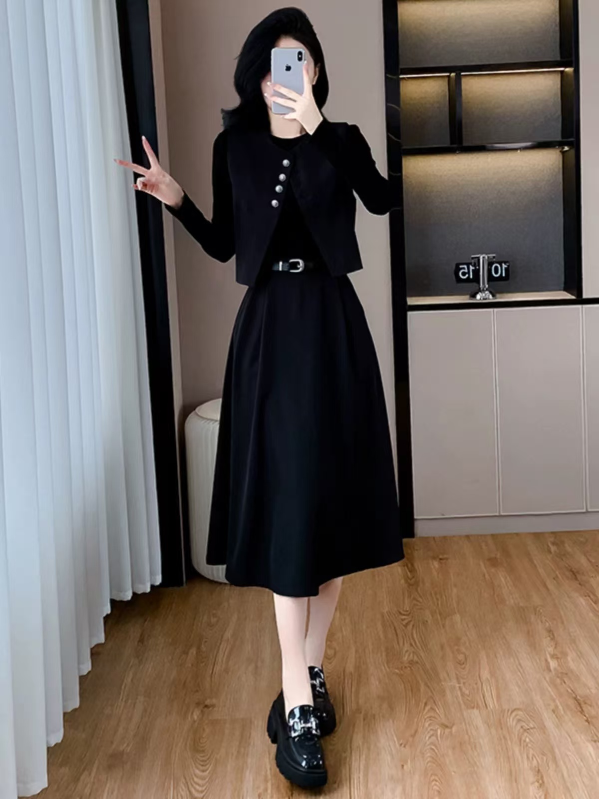 33921#轻奢高级感时尚西装马甲连衣裙两件套【裙长115】A9-1