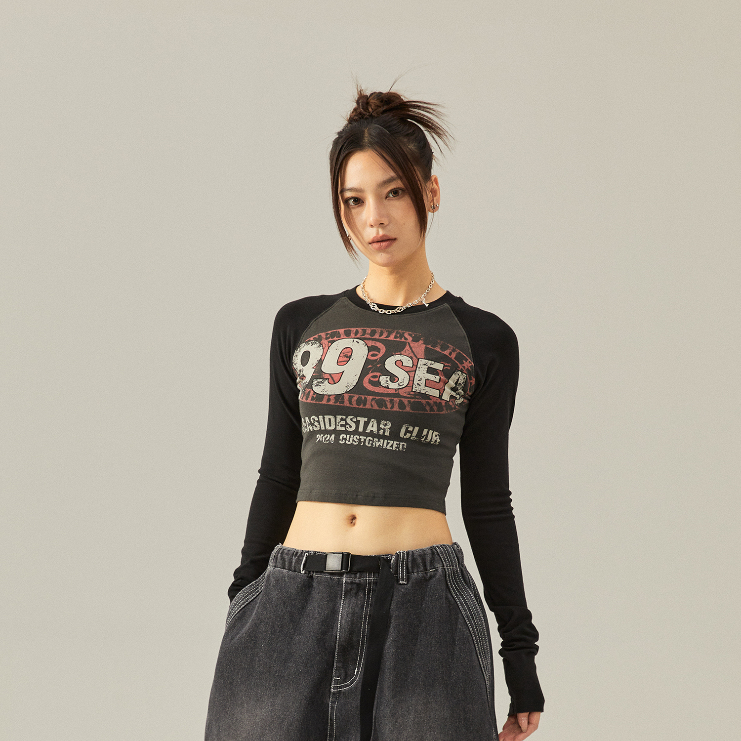 Seasidestar街舞潮牌跳舞上衣美式辣妹修身爵士舞长袖T恤女春秋