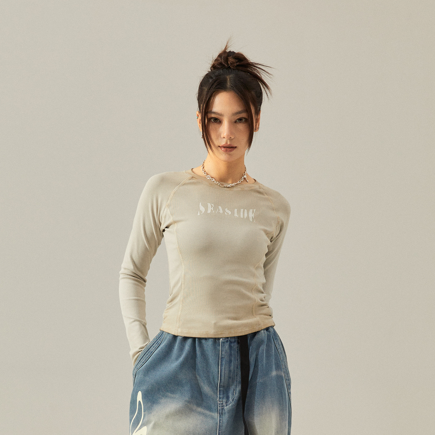 Seasidestar街舞潮牌跳舞上衣美式辣妹修身爵士舞长袖T恤女春秋