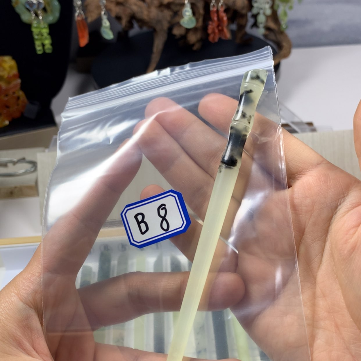 【闪购商品】蛇纹石玉发饰未镶嵌青**吟