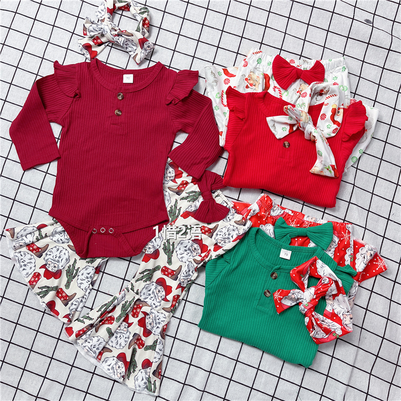 59-80码 婴儿 发带长袖包屁衣长裤 三件套装