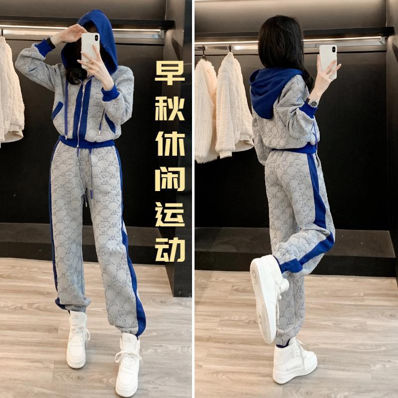 早秋时尚休闲运动套装韩版显瘦减龄两件套秋季连帽卫衣运动网红款
