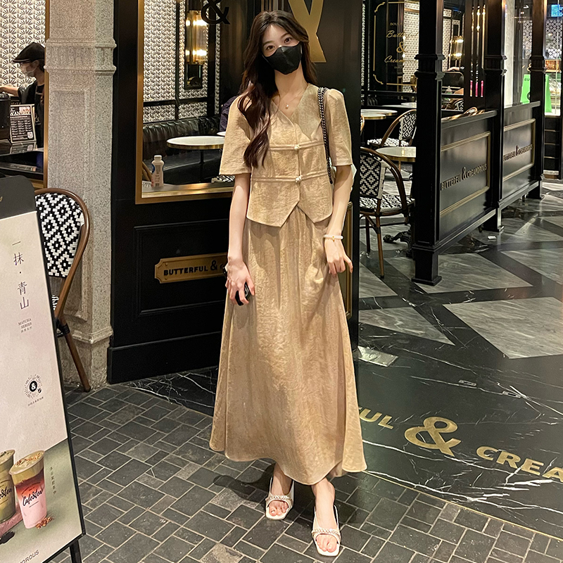 小个子今年流行漂亮套装裙女夏季中长款轻奢国风气质连衣裙两件套