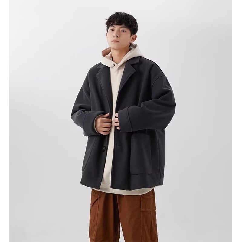 2023秋冬新款男士ins潮流休闲商务时尚简洁舒适慵懒宽松简约外套