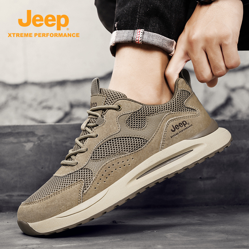 JEEP吉普2024真皮透气户外徒步跑步休闲运动鞋子男士复古百搭潮鞋