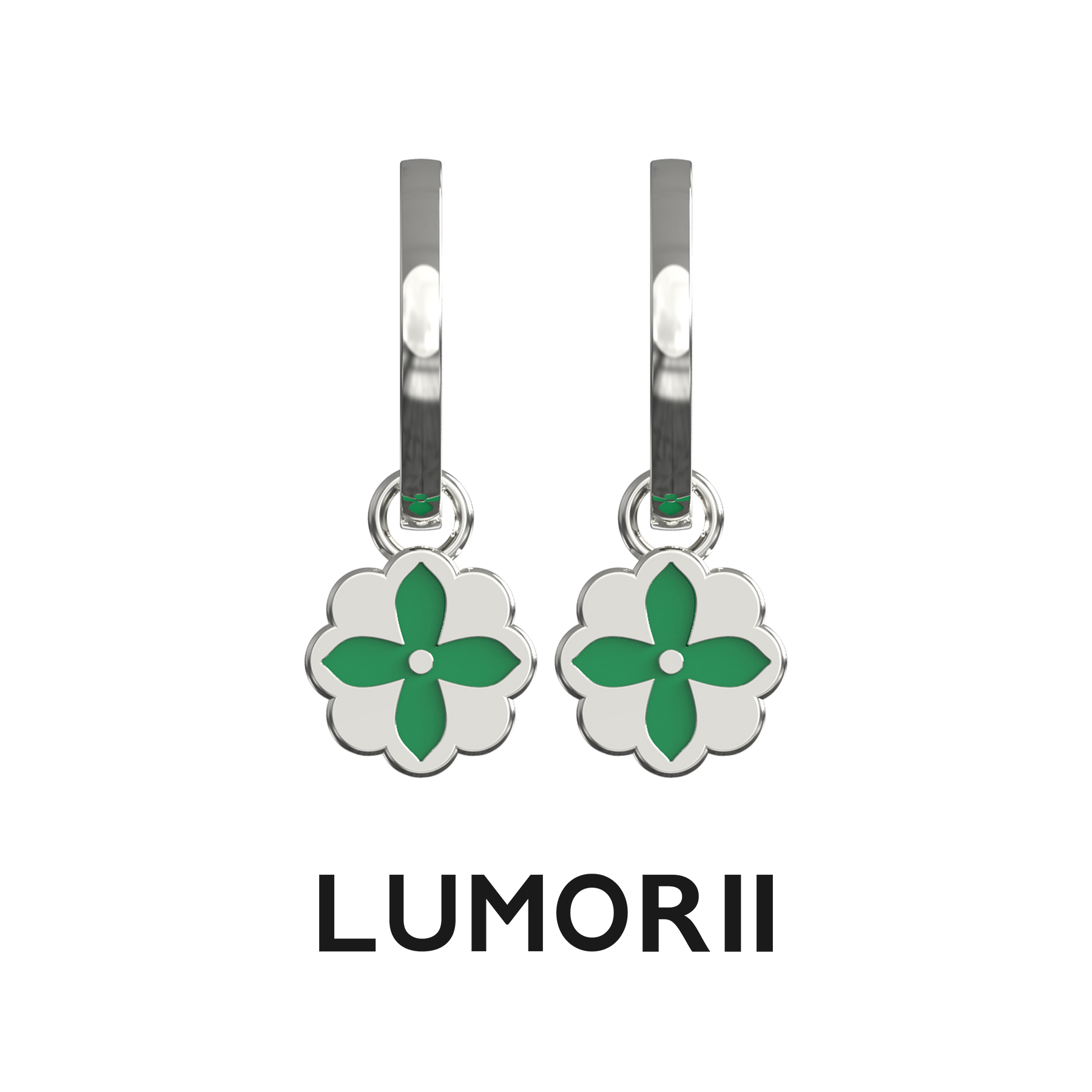 LUMORII 铜合金珐琅耳饰 绿银十字花耳环花轮型小众设计中性潮流