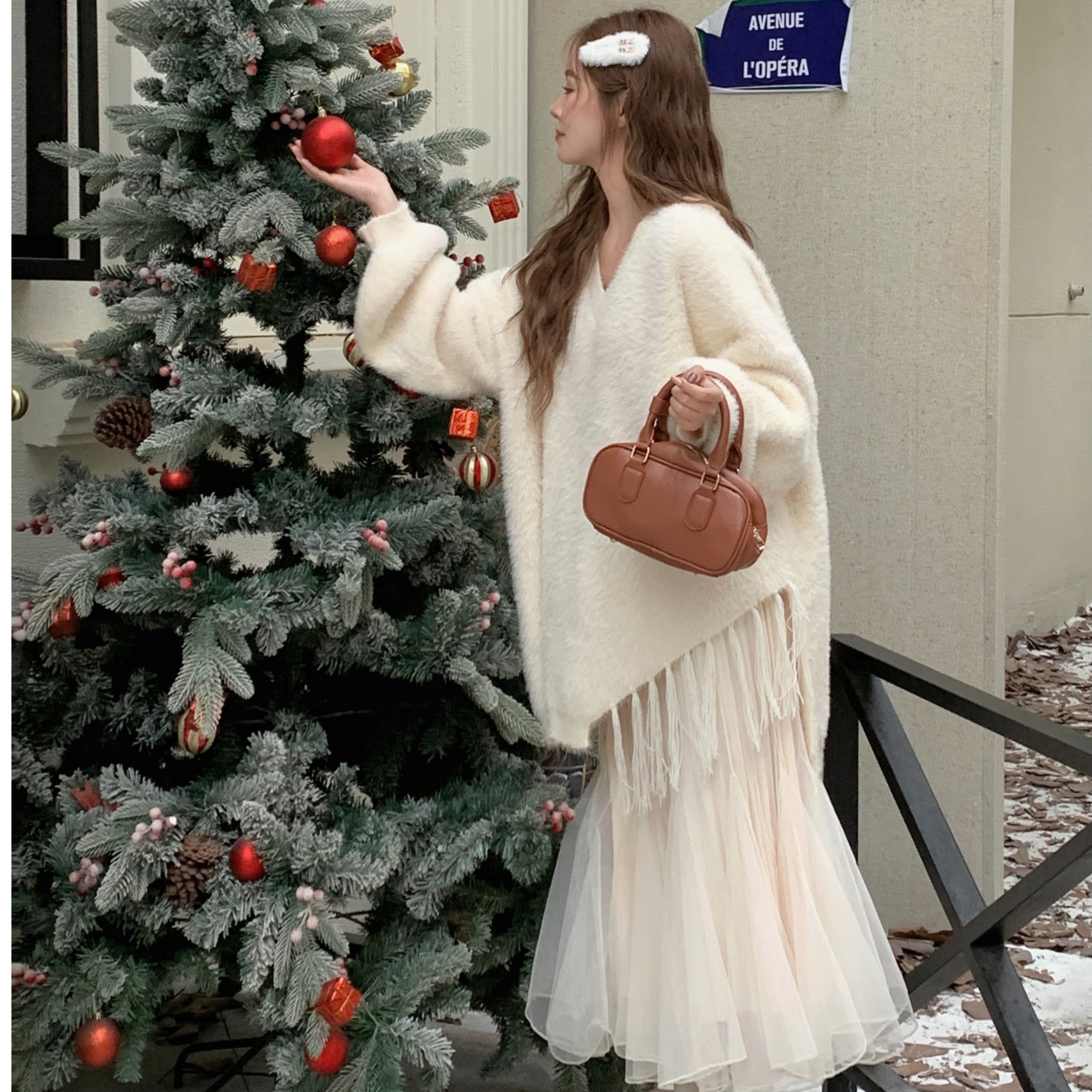 【阿冰专属】胖MM大码女装气质流苏水貂绒毛衣仙气温柔网纱半身裙