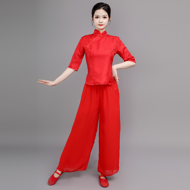 秧歌服女新款套装成人扇子舞秧歌舞红色中式腰鼓广场舞中国风衣服