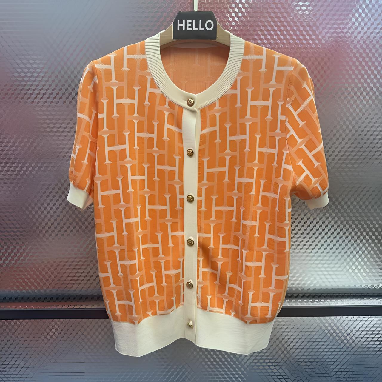 经典百搭上衣女提花时尚针织短袖T恤轻薄透气宽松减龄气质夏4303