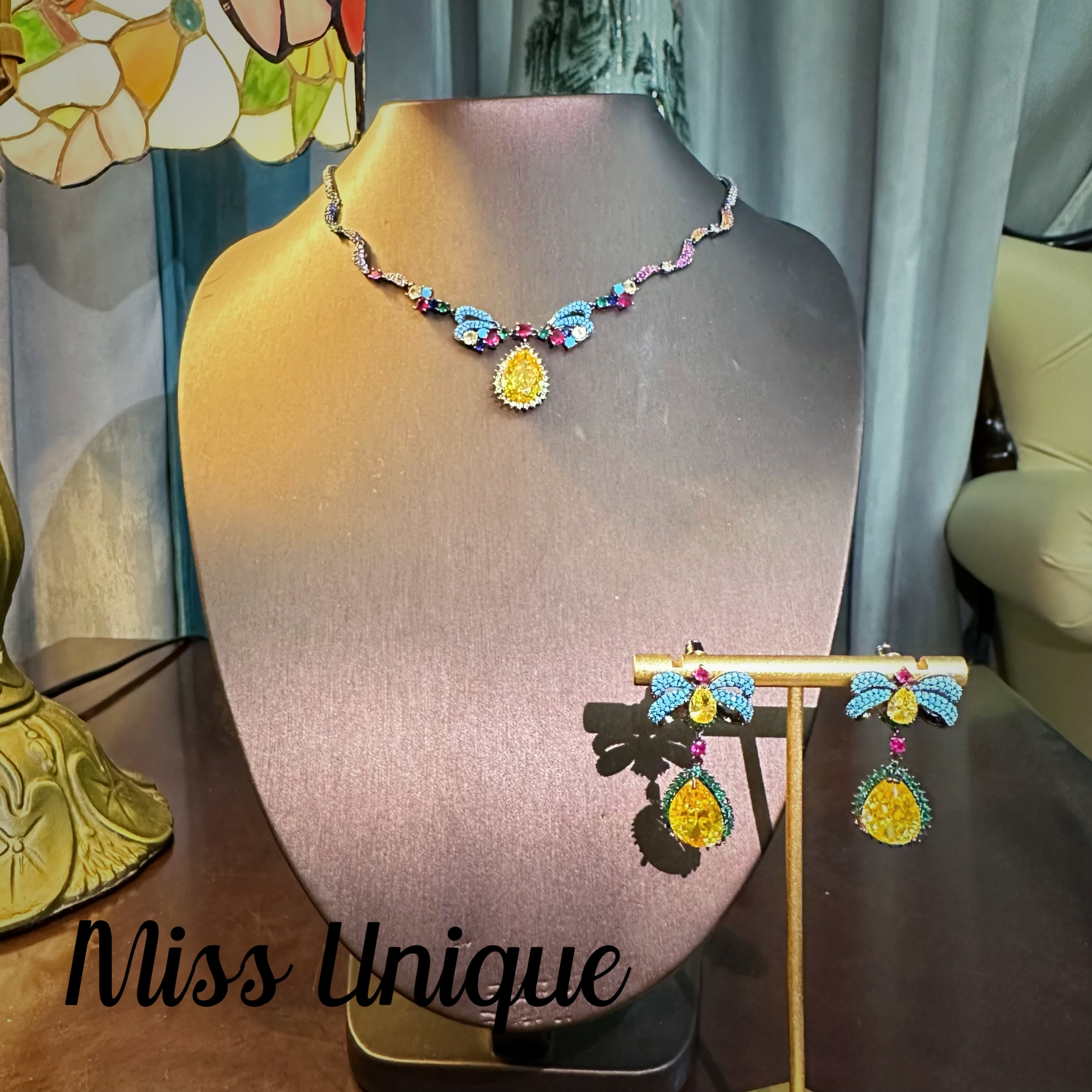  S6011蝴蝶结黄色水滴项链套装