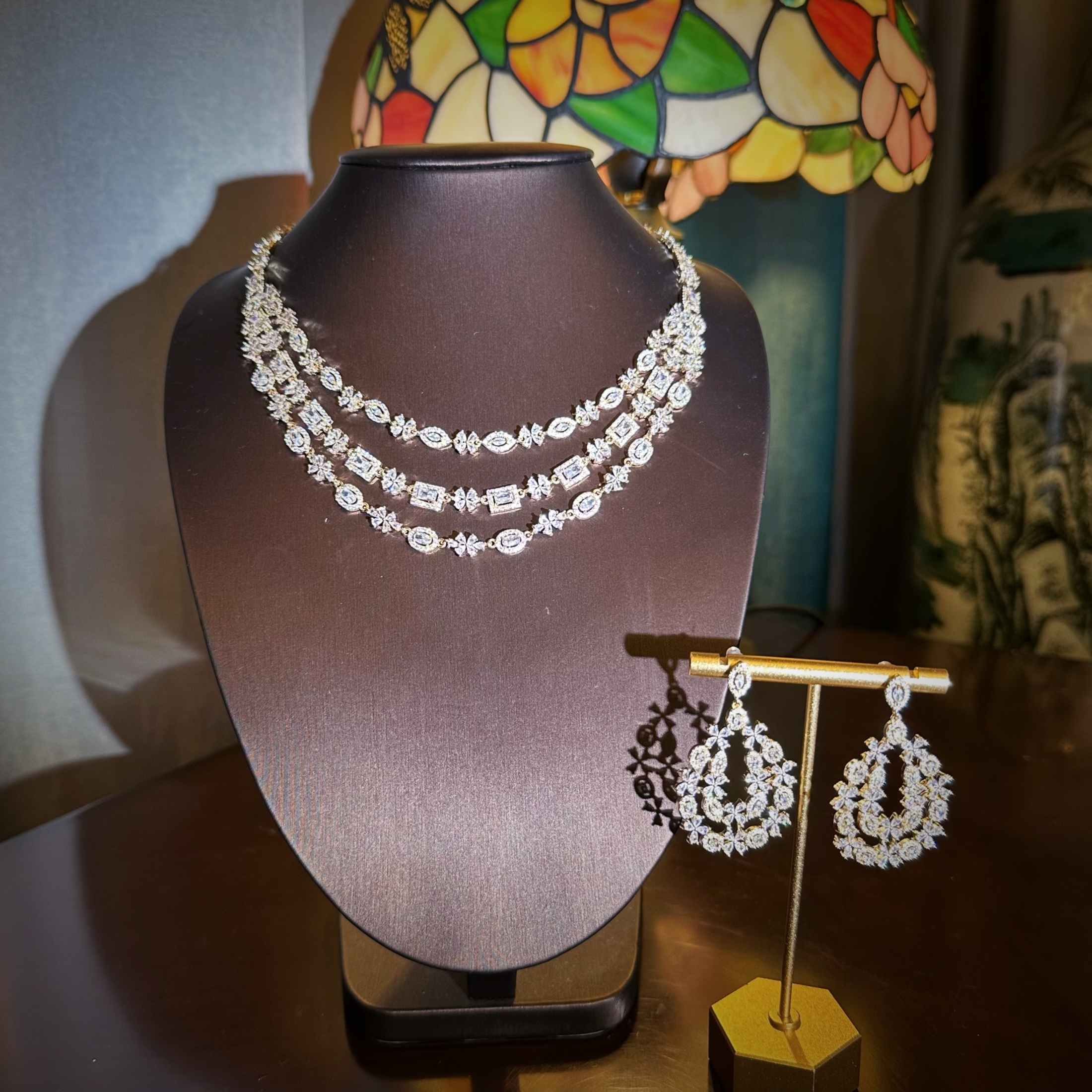   E8077 三层白钻拼接项链套装