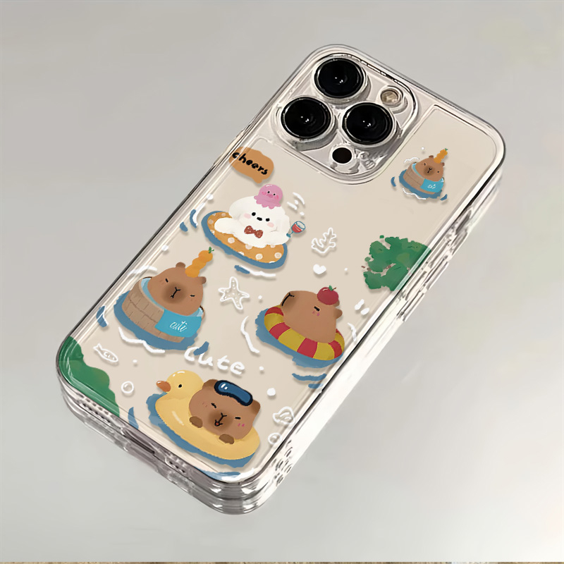 游泳水豚iphone15苹果手机壳14promax硅胶13pro透明12创意11卡通