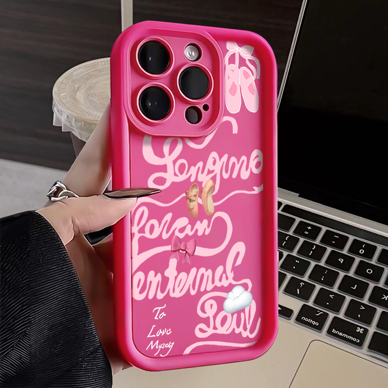 粉色英文芭比苹果15手机壳iPhone14promax硅胶13pro防摔12网红11