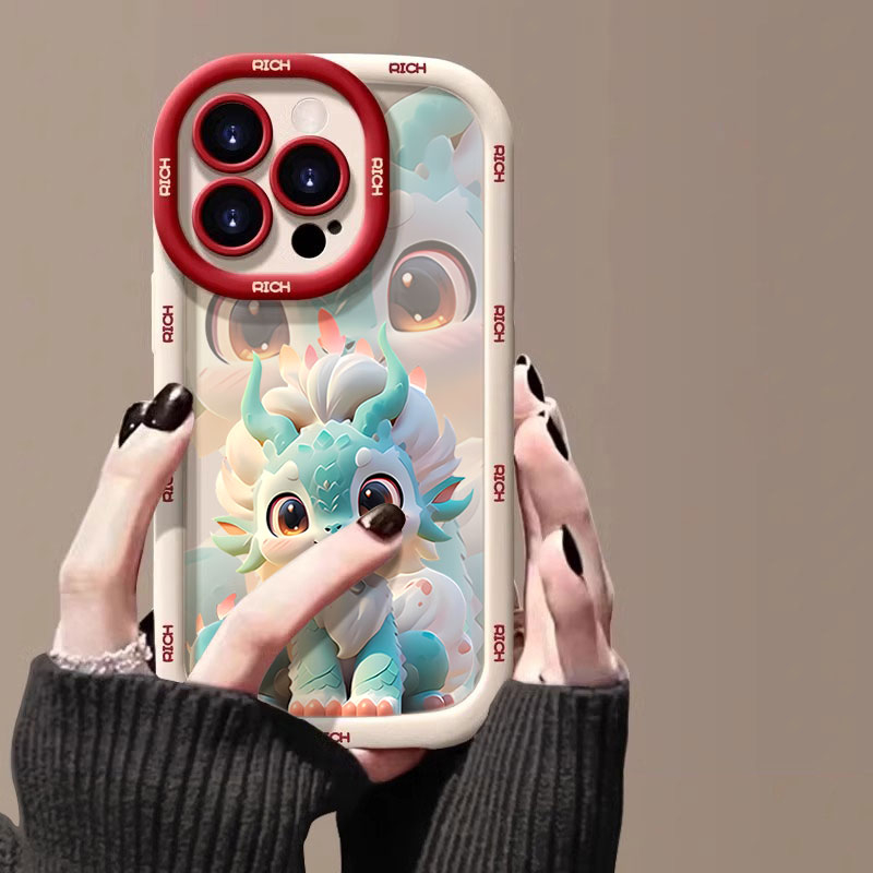新年可爱龙宝麒麟苹果14promax手机壳iphone15全包13软硅胶12p/11