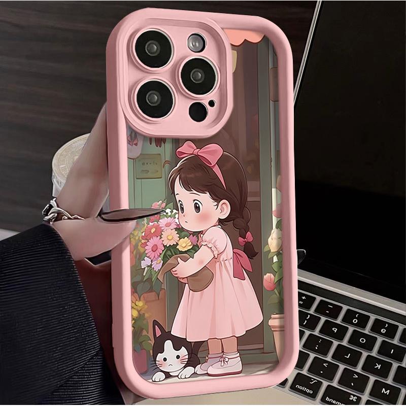 捧花女孩苹果15手机壳14ProMax软硅胶iPhone13女11全包12防摔XS78