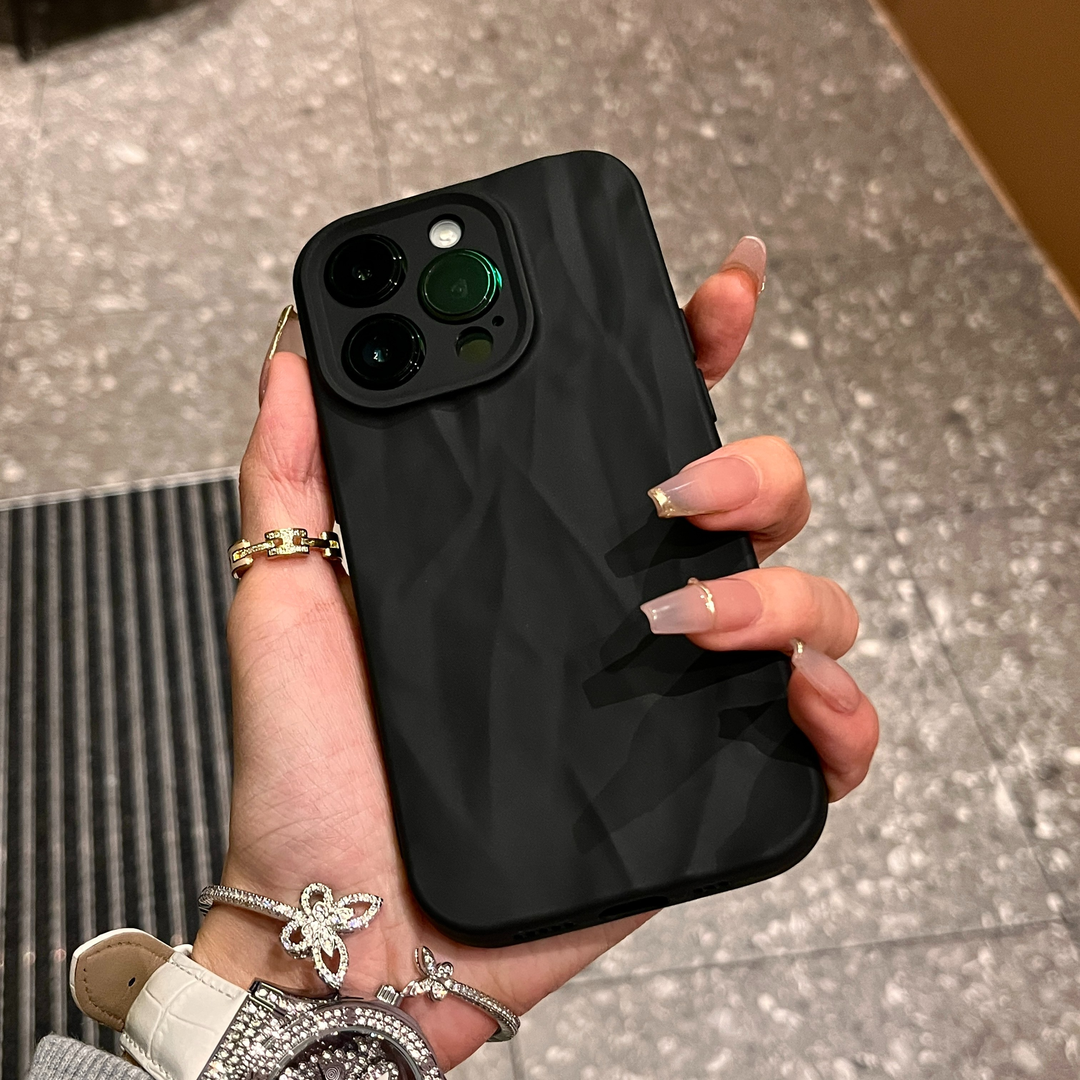简约磨砂黑褶皱纹适用iPhone15/14promax手机壳11苹果13/12套xr软
