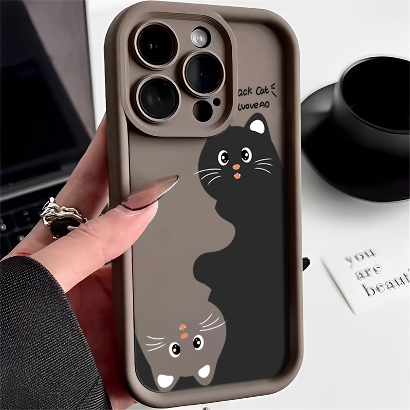 时尚黑白小猫苹果15手机壳iPhone14promax硅胶13pro防摔12网红11