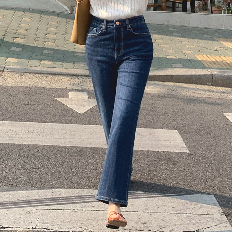 Gimiu女式直筒九分裤2024夏季新款薄款高腰时尚弹力显瘦牛仔裤子