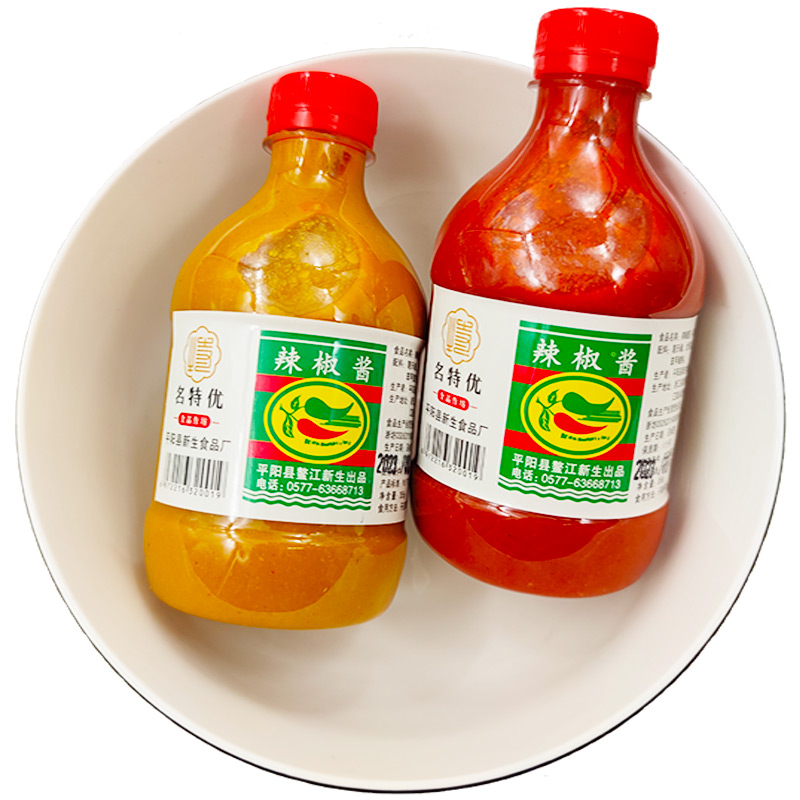 温州平阳鳌江黄/红辣椒酱355克每瓶开盖即食拌面饭酱调味蒜蓉辣酱