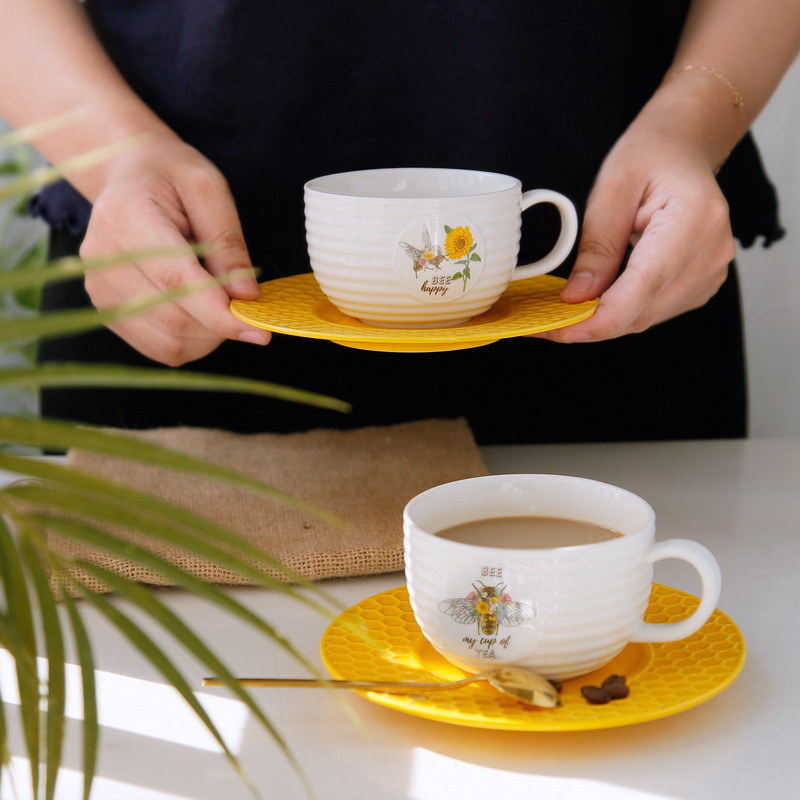 欧式田园风浮雕陶瓷咖啡杯奶茶杯情侣杯碟家用送礼乔迁高档轻奢