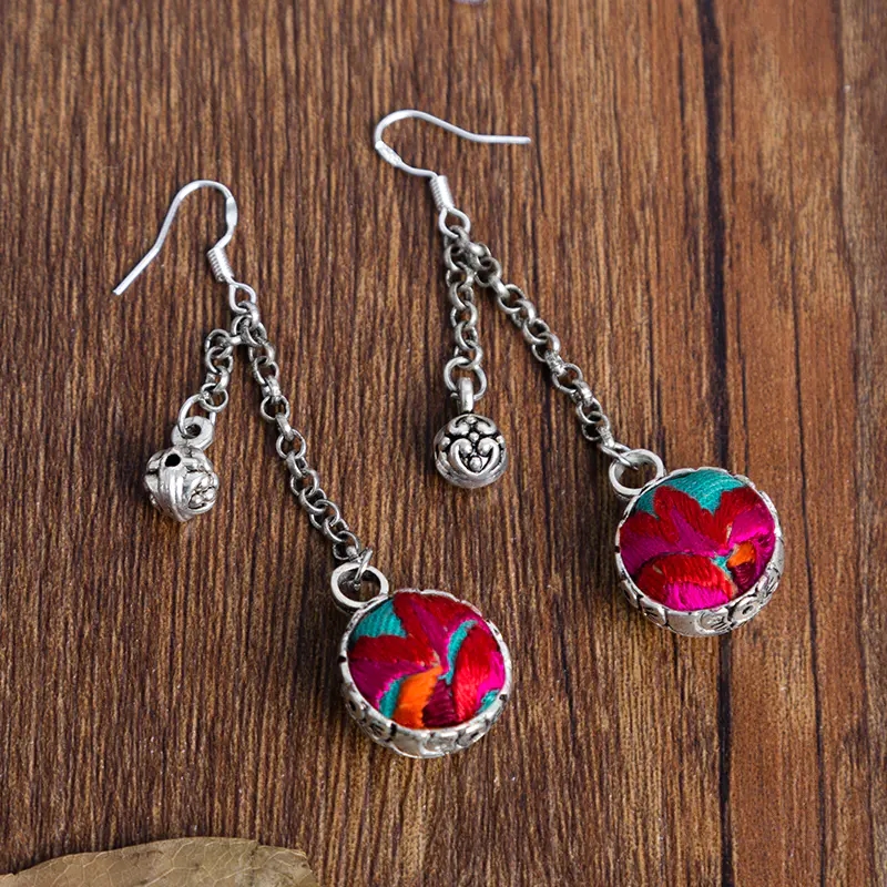 非金属布艺耳饰 【拾芳刺绣苗银耳环】绣片随机