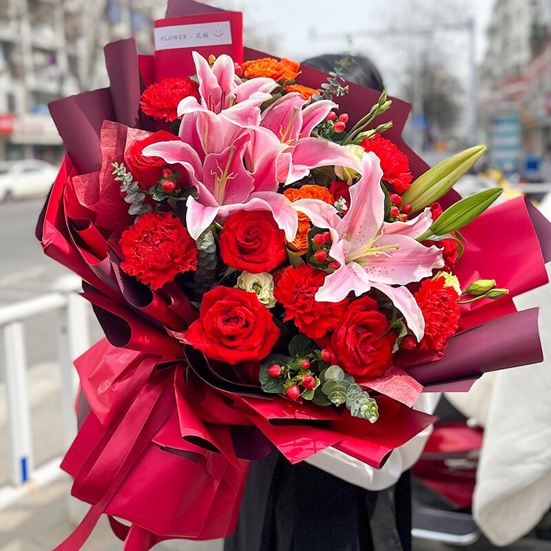 【福气满满】百合混搭玫瑰花束生日鲜花速递全国同城送长辈老婆领导