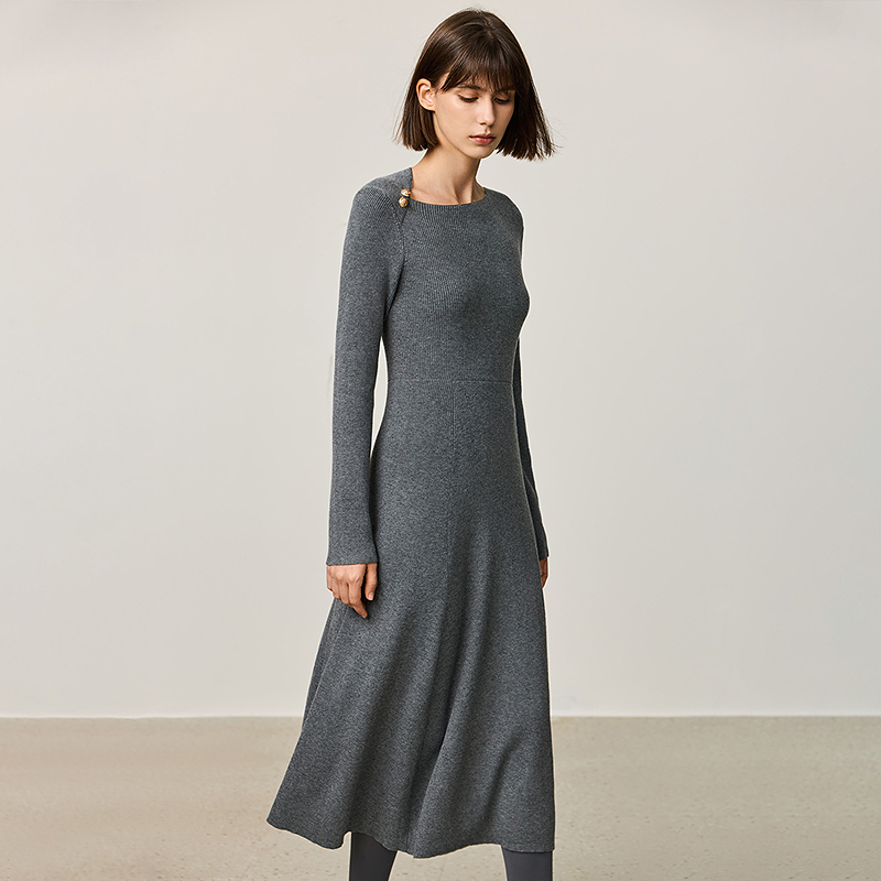 LILY新款极简风设计感气质修身收腰A字显瘦女装连衣裙124409V7906