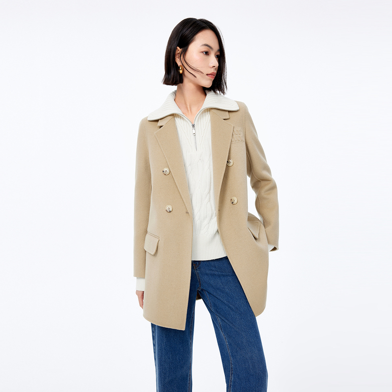 LILY新款女装全绵羊毛大衣中长款气质西装式毛呢外套123429FN969