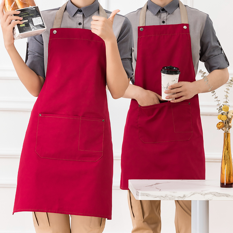 围裙定制红色印字餐饮专用帆布防水防油咖啡奶茶店订做男工作服女