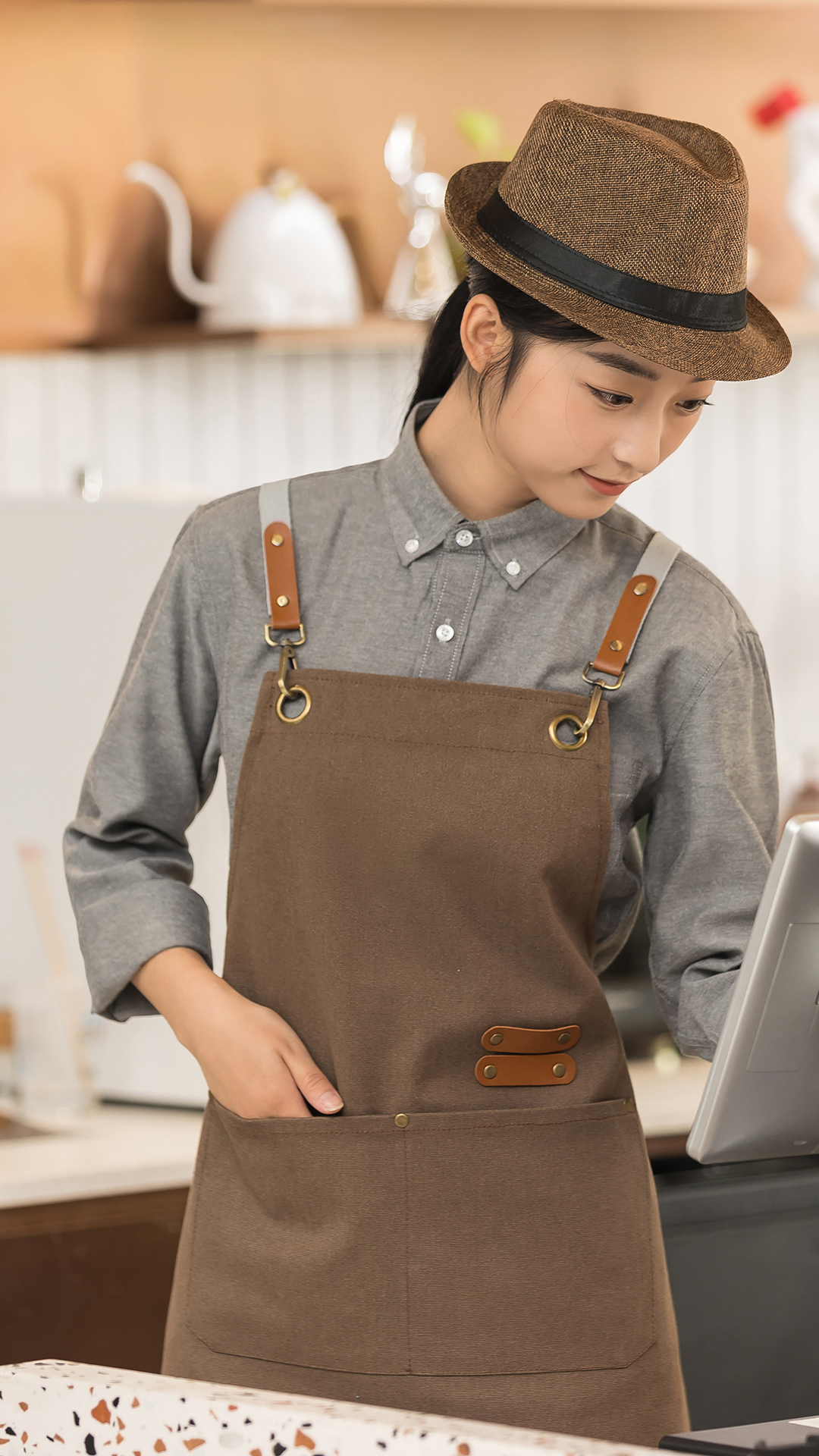 服务员围裙烧烤店火锅咖啡厅美甲美容美发帆布防水时尚韩版定制印