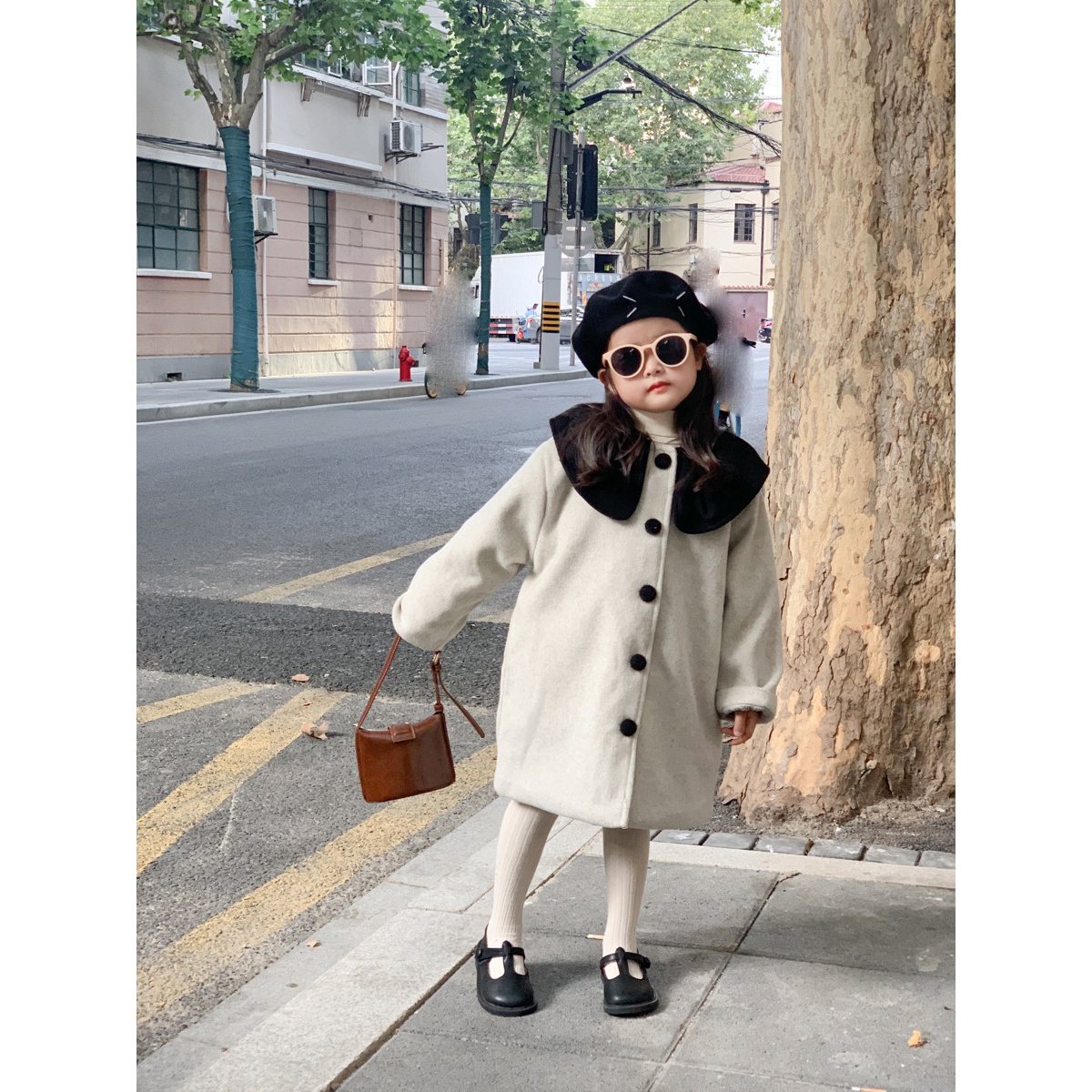 儿童毛呢秋冬新款洋气时髦娃娃领大衣女童韩版呢子外套宽松冬季