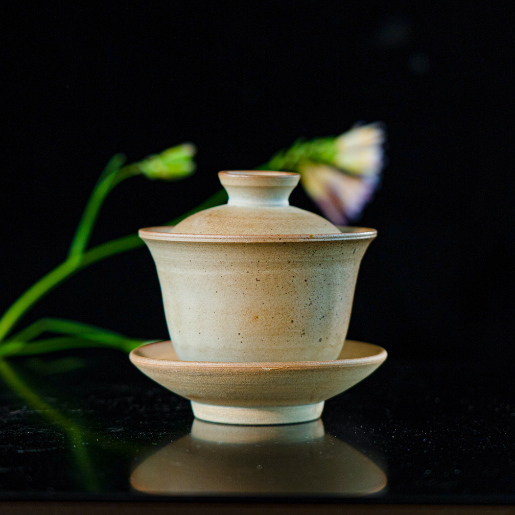 云南柴烧土陶盖碗细泥250ML三才盖碗纯手工无釉手抓壶简约淡雅