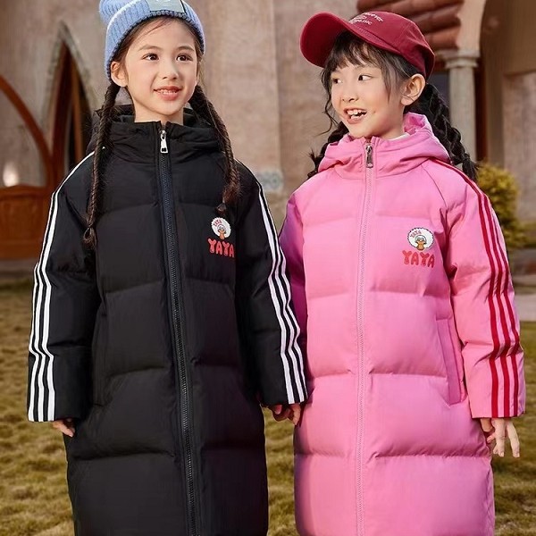 鸭鸭儿童中长款羽绒服男女童新年拜年服加厚保暖连帽过膝外套9688