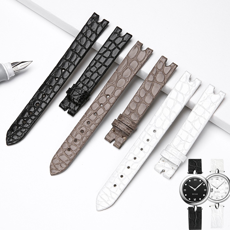 时尚 适配欧米茄424.13.27蝶飞系列12MM凹口鳄鱼皮手表表带真皮女