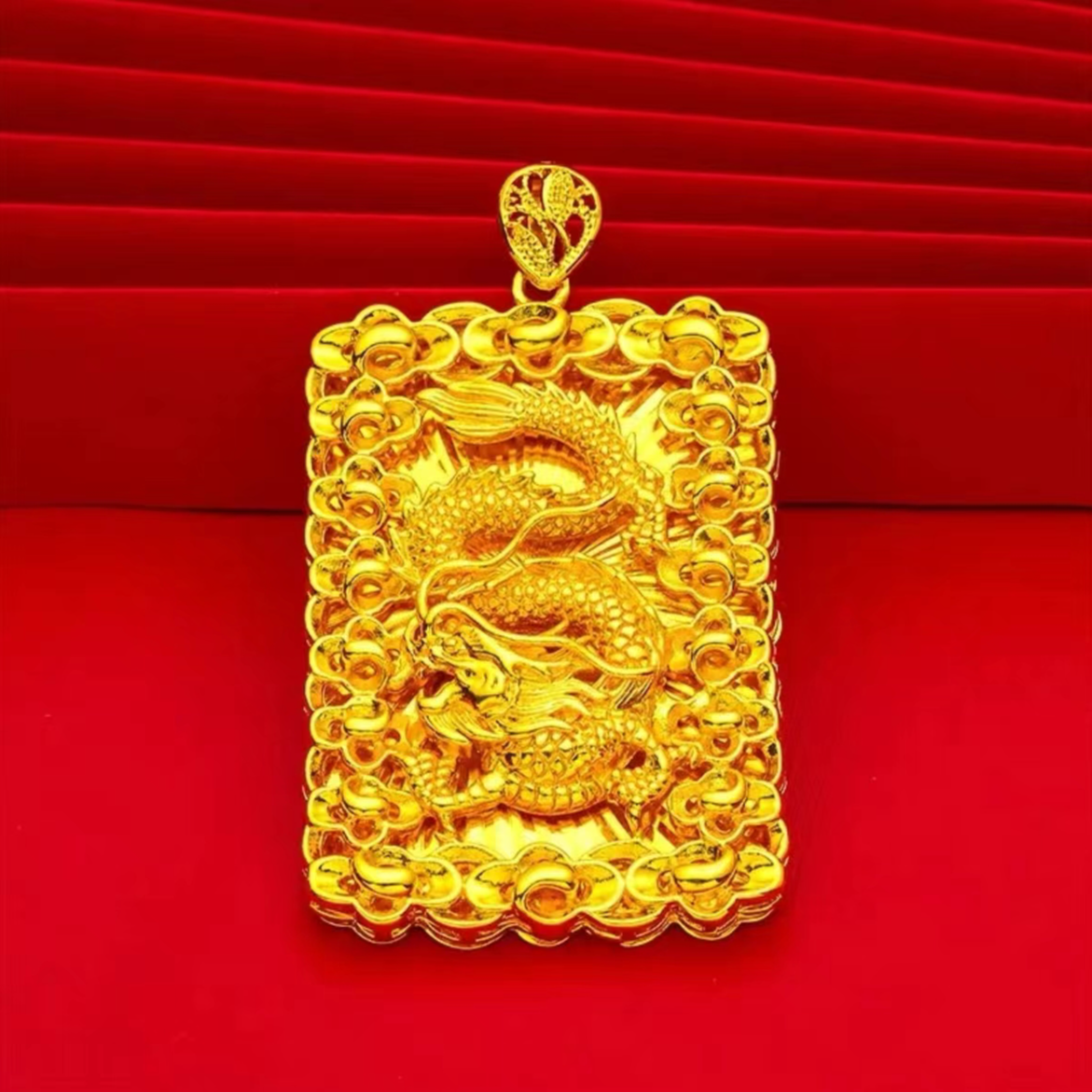 合金吊坠 龙牌吊坠 时尚大气实心潮流金色精美素款国潮磨砂霸气帅