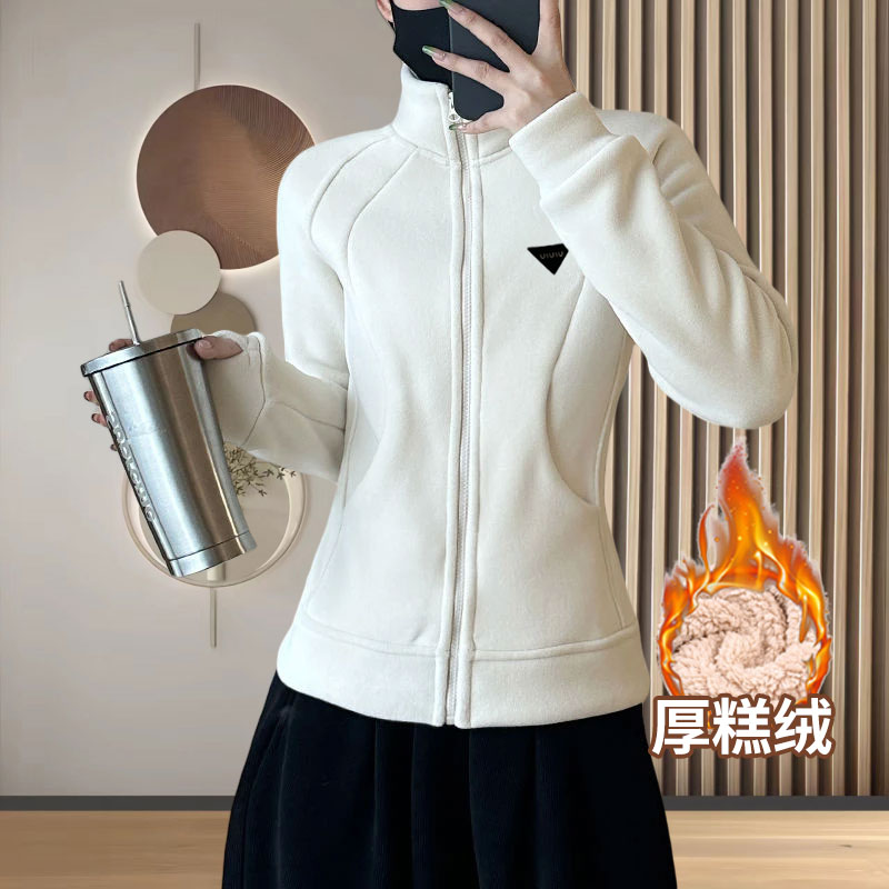 保暖双面绒立领拉链外套卫衣德绒复合厚糕绒2025秋冬新款开衫女潮